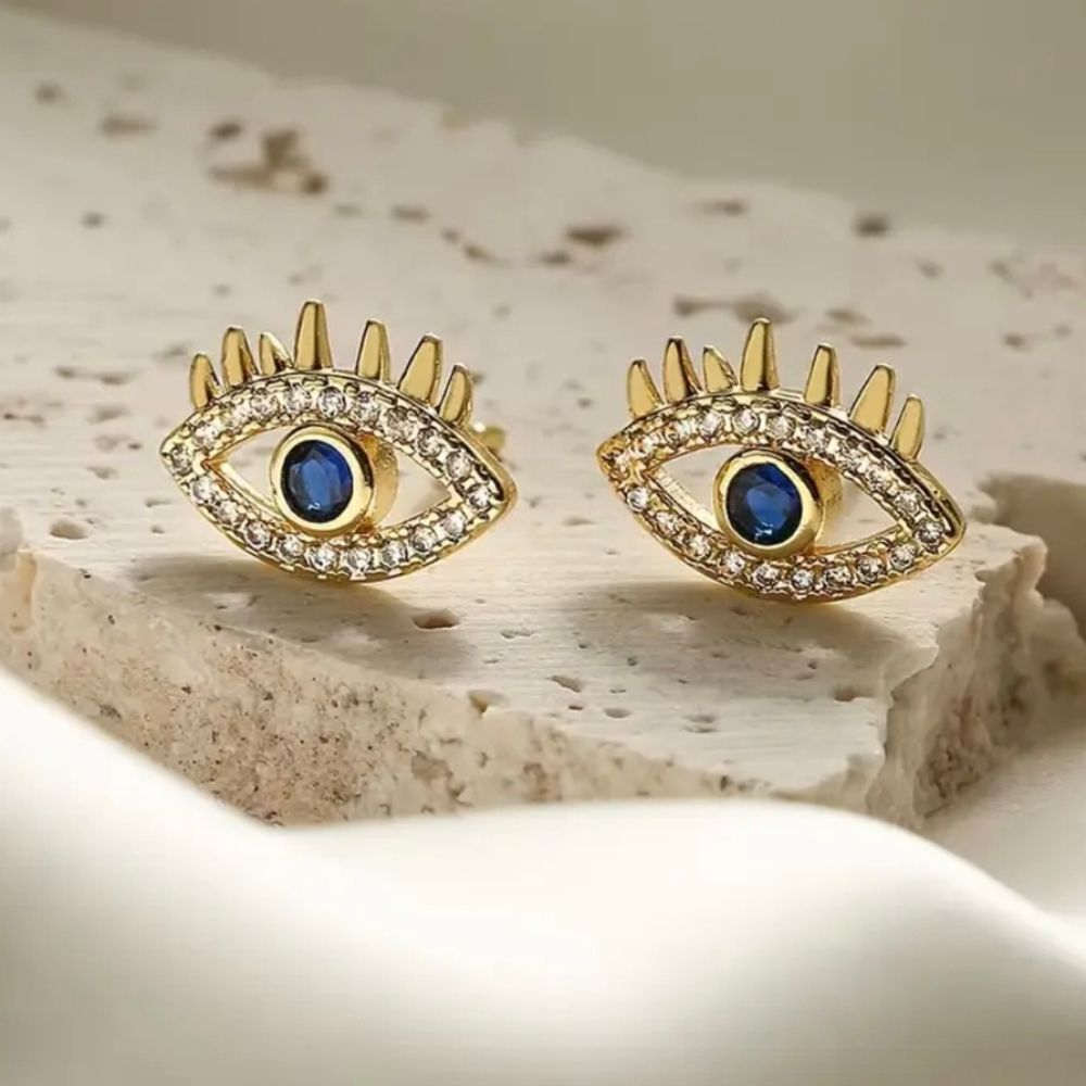 18K Gold Plated Diamond Evil Eye Earrings